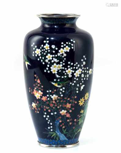 Cloisonné-Vase mit Blüten- und Vogeldekor