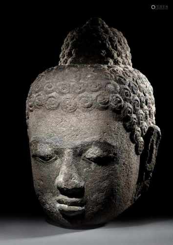 Grosser Kopf des Buddha aus Lavagestein