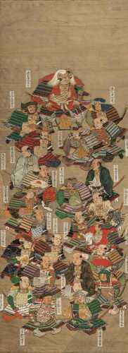 Paar Malereien mit Samuraidarstellungen als Hängerollen montiert