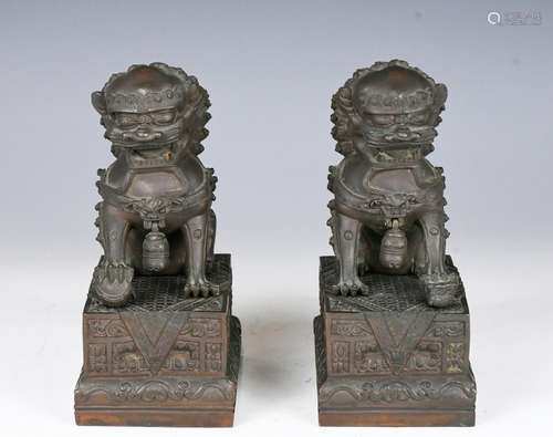 A Pair Of Bronze 'Lion' Ornaments, 18-19thC