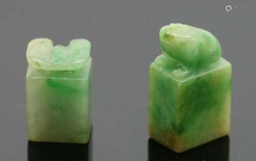 Two Chinese Jadeite Stamps Late Qing