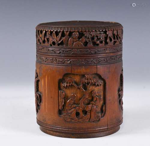 A Chinese Bamboo Carved Tea Caddy Late Qing