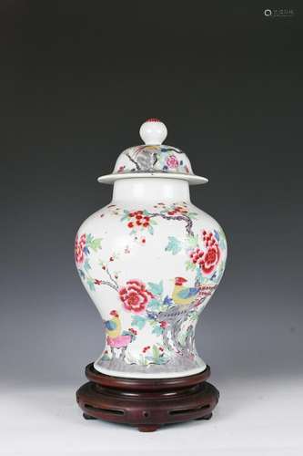 A Chinese Famille Rose Jar w/ Cover and Stand 18th