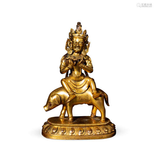 清中期 铜鎏金摩利支像