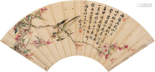 1902～1993 俞振飞 桃花小鸟 扇片 设色纸本