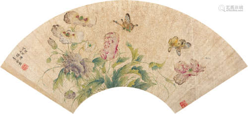 1899～1973 李秋君 蝶恋花 扇片 设色纸本