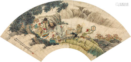 1866～1937 陈康侯 钟馗醉卧图 扇片 设色纸本