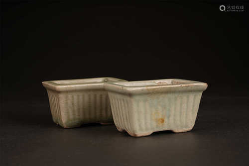 PAIR CELADON GLAZED JARDINIERE REPUBLIC STYLE