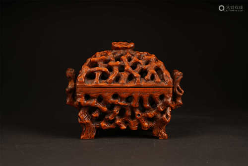 RETICULATED WOODEN CENSER QING STYLE