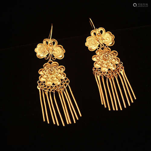 PAIR SILVER GILT EARRINGS QING STYLE