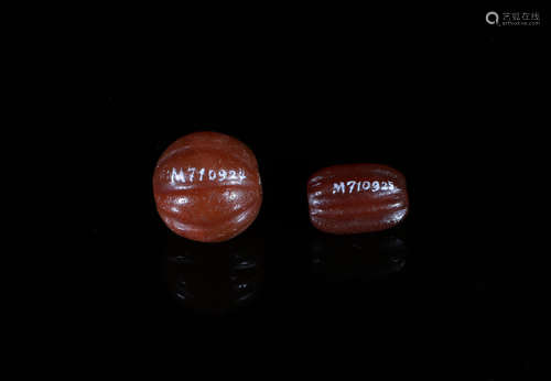 TWO AGATE BEADS