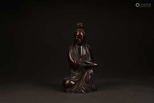 CARVED ROSEWOOD SEATED GUANYIN