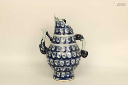 BLUE AND WHITE MONKS CAP EWER MING DYNASTY