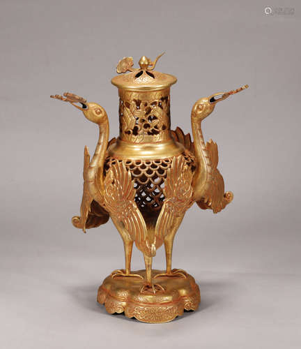 Qing Dynasty - Gilt Crane Inscent Holder