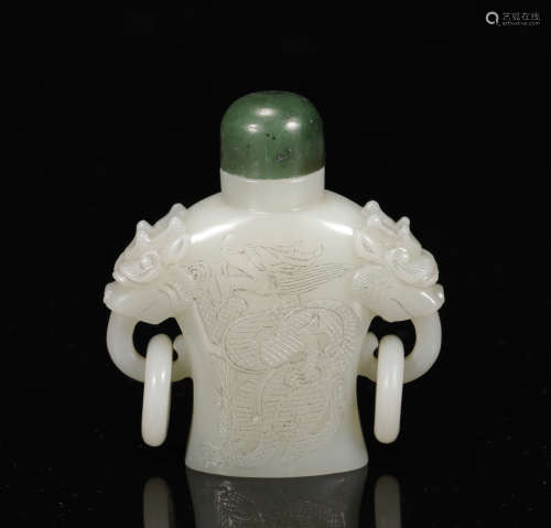 Qing Dynasty - Hetian Jade Dragon Pattern Snuff Bottle