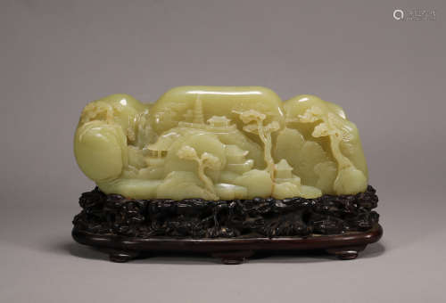 Qing Dynasty - Yellow Jade Shanshui Ornament