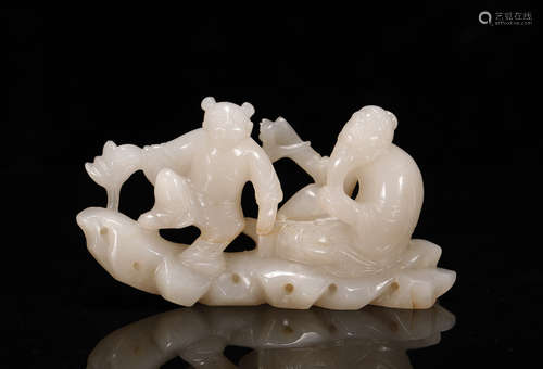 Qing Dynasty - Hetian Jade Figure Ornament