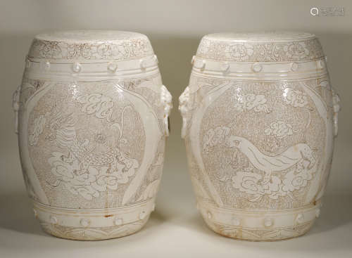Yuan Dynasty -  Pair of Large Cizhou Ware Drum