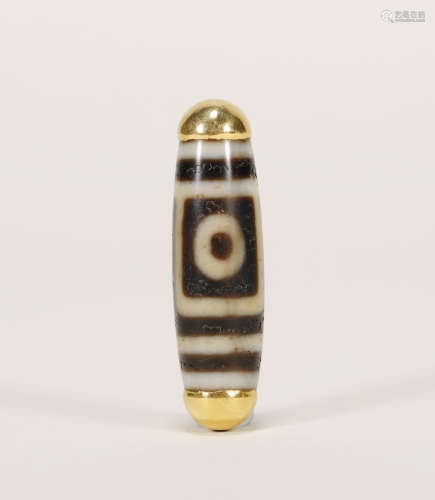 Tang Dynasty - Two Eye Dzi Bead with Gold