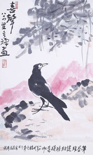 李苦禪 花鳥 設色紙本 立軸