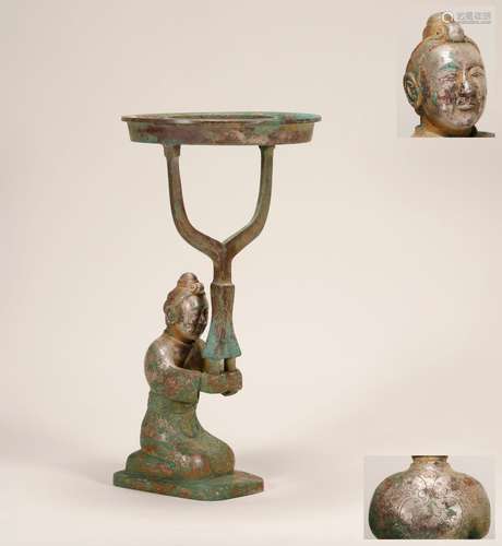 Warring State - Silver on Bronze Figure Shape Candle Stand