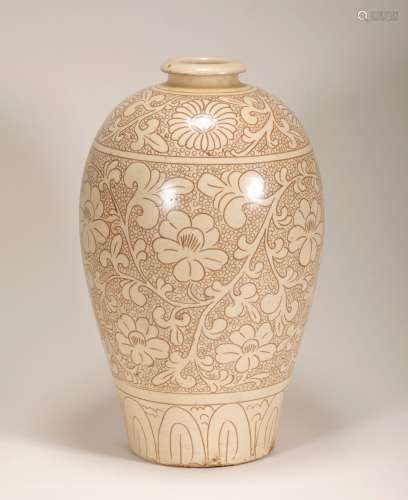 Song Dynasty - Cizhou Ware Flower Pattern Plum Vase