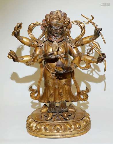 Qing Dynasty - Large Gilt Mahakala Statue