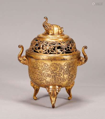 Qing Dynasty - Gilt Tripod Censer