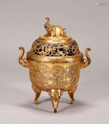 Qing Dynasty - Gilt Tripod Censer