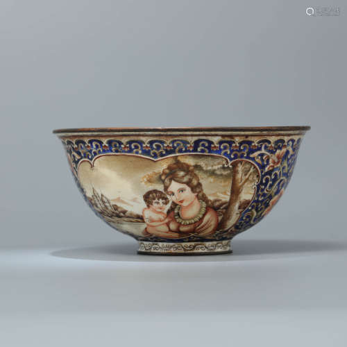 清乾隆 铜胎画珐琅西洋人物纹碗
