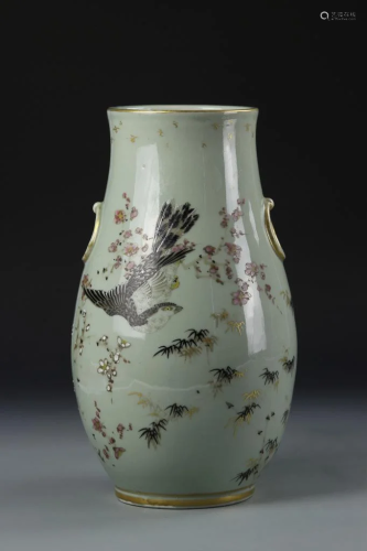 Japanese Famille Rose Celadon Vase