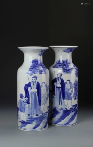 Pair of Chinese Export Blue and White Vases