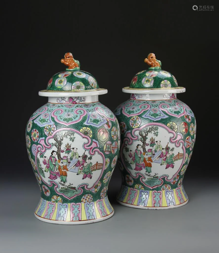 Pair of Chinese Famille Rose Jars