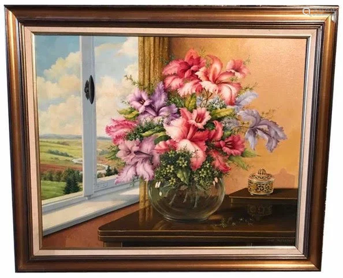 Flower Oil on Canvas Signed Jane Peterson