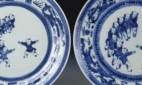 Pair of Chinese Blue and White Plates