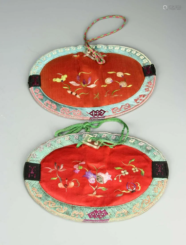 Pair of Chinese Silk Embroidery Purses