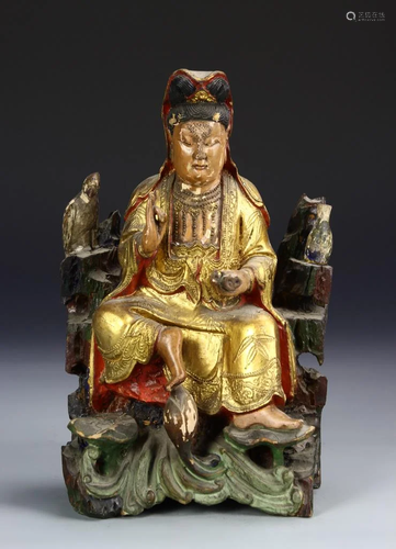 Chinese Gilt Wood Quan Yin