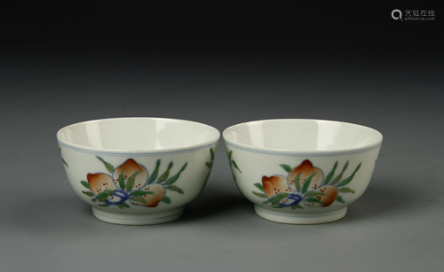 Pair of Chinese Doucai Cups