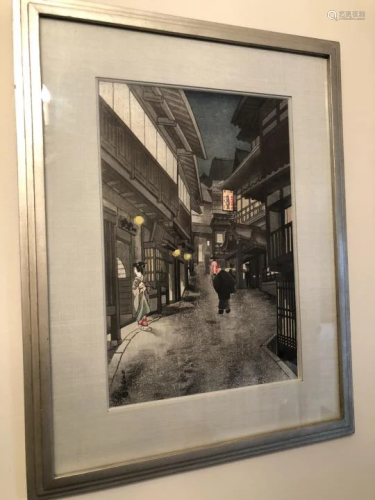 Framed Japanese Woodblock of Woman on…