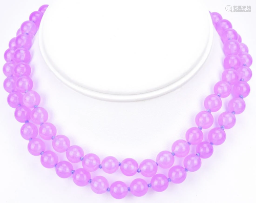 Pair Hand Knotted Lavender Jade Necklaces