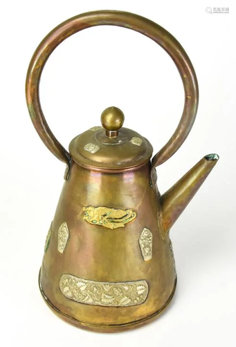 Vintage Asian Copper Teapot W Silver Br…