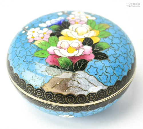 Chinese Cloisonne Silver Rimmed Trinket Box