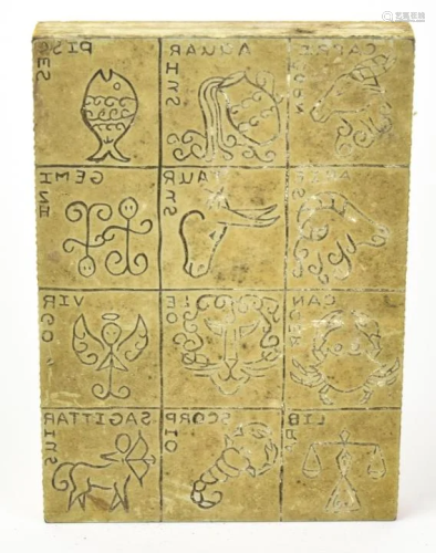 Asian Woodblock Printing Plate of Zodiac Si…
