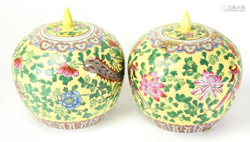 Pair Antique Chinese Export Porcelain Ginger Jar