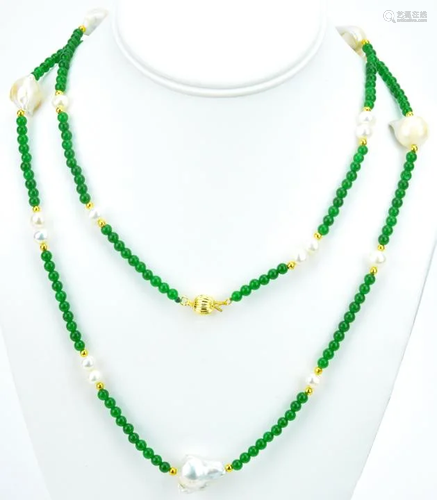 Green Nephrite Jade & Cultured Pearl Necklace