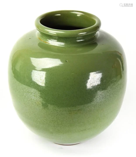 Large Chinese Green Glazed Ceramic Vase Wo…