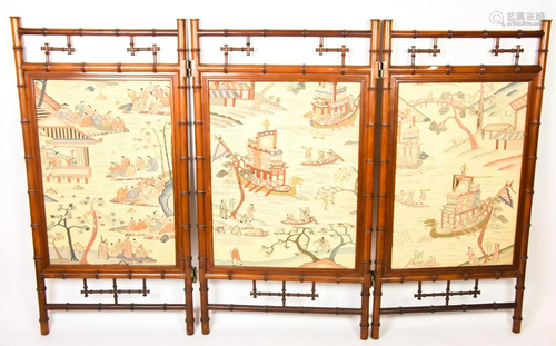 Chinese Chippendale Carved Faux Bamboo Screen