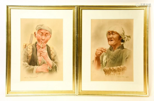 Pair Vintage Tanachi Portraits of Chinese Elders