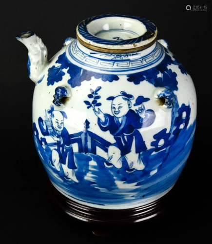 Antique Chinese Blue & White Family Teapot