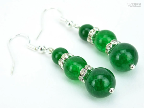 Pair Sterling Silver & Graduated Jade Beads